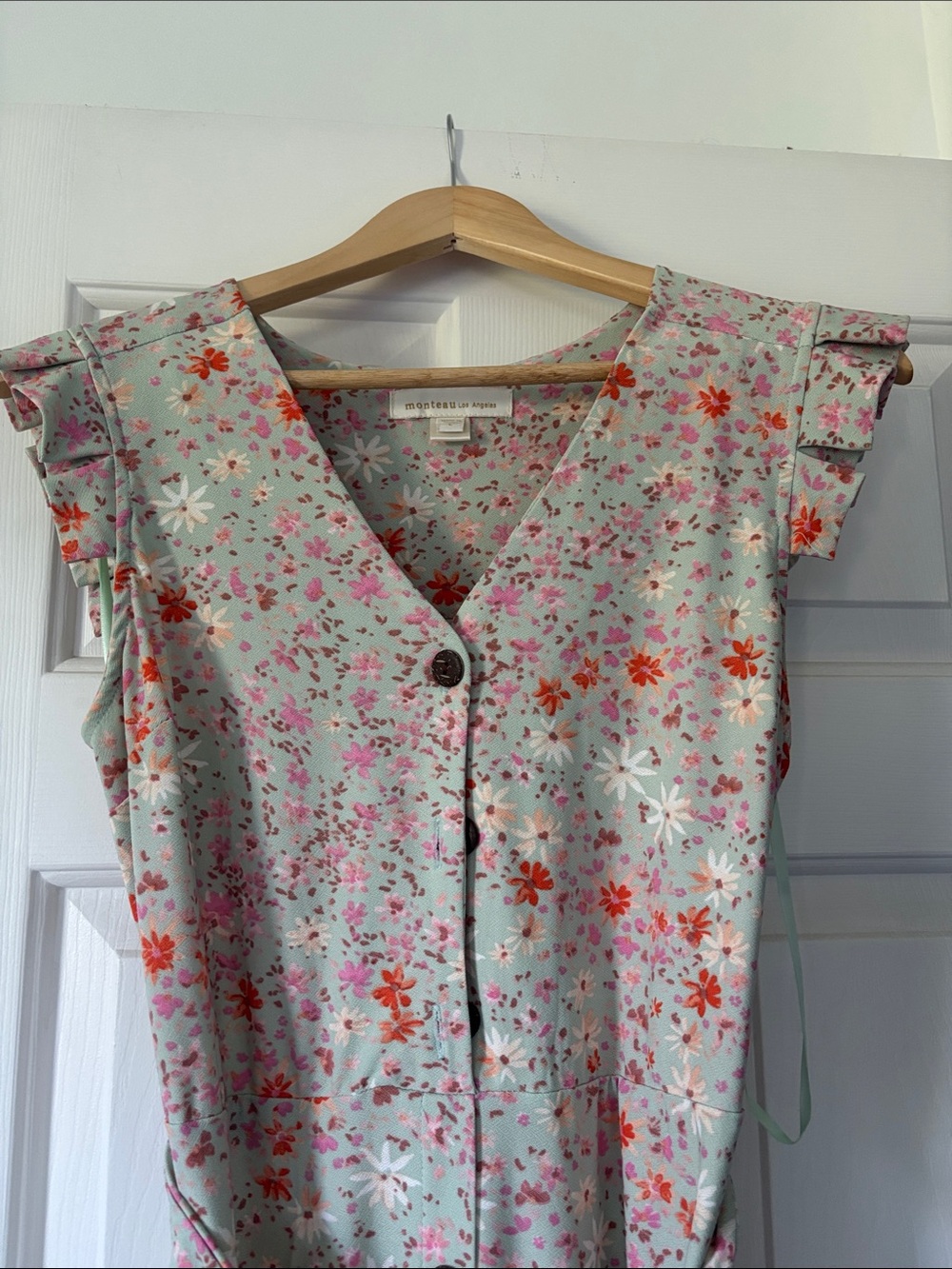 Monteau Floral Button-Front Midi Dress in Cream with Pink & Orange Accents - Picture 2 of 2
